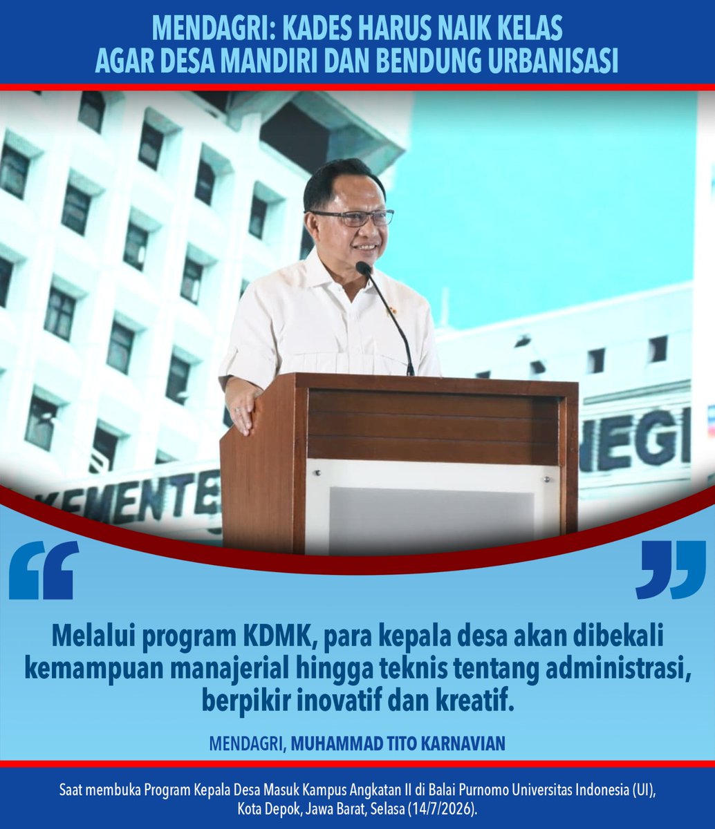 irvanthamuri's tweet photo. Pemimpin hebat lahir dari proses belajar. Melalui Program Kepala Desa Masuk Kampus, para kades dibekali kemampuan manajerial, administrasi, serta inovasi untuk menghadirkan pelayanan yang lebih baik. #KDMK @kemendagri @titokarnavian_ https://t.co/UIN76xcMlC