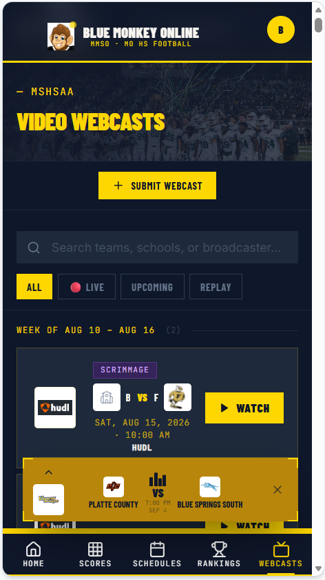 BrianSandbothe's tweet photo. All 353 football high school schedules have been computed into the system with live score capabilities, over 600 video and radio broadcasts are connected and growing as more broadcasters release their schedules.  Tweets are now connected to school pages. @MoScoreboardGuy https://t.co/20iuSiL8pq