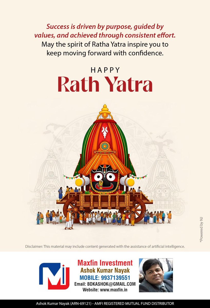 MaxFin_Inv's tweet photo. Success is driven by purpose, guided by values, and achieved through consistent effort. May the spirit of Ratha Yatra inspire you to keep moving forward with confidence. Happy Rath Yatra https://t.co/AaWle4hB26