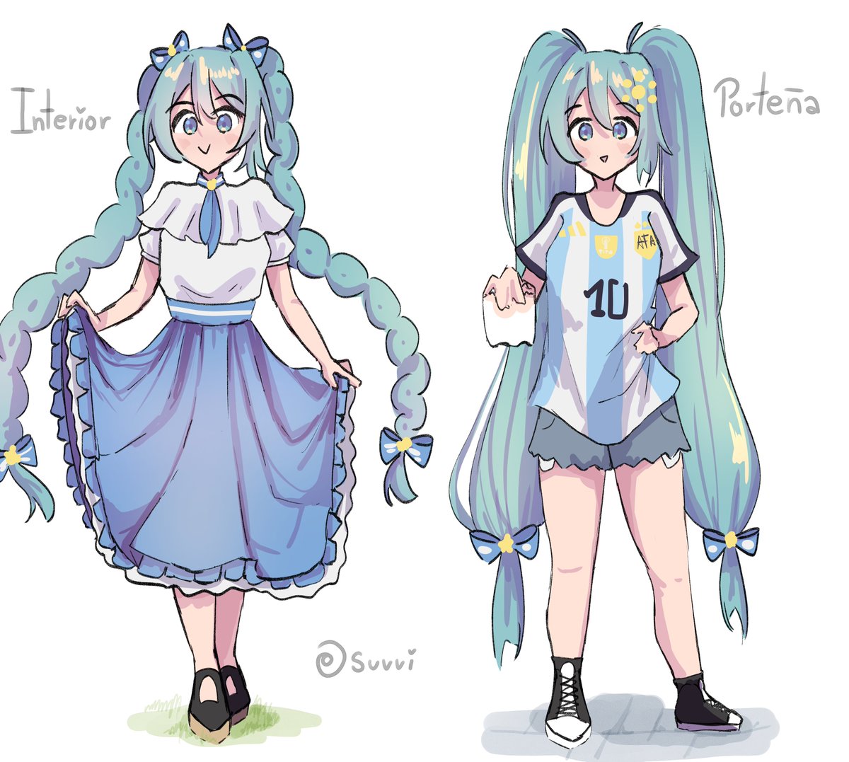 z0iSuvii's tweet photo. Me gusta pensar que Miku se viste distinto depende de donde este 
#miku #worldcup #argentina📷 https://t.co/G1lbmRtIRm