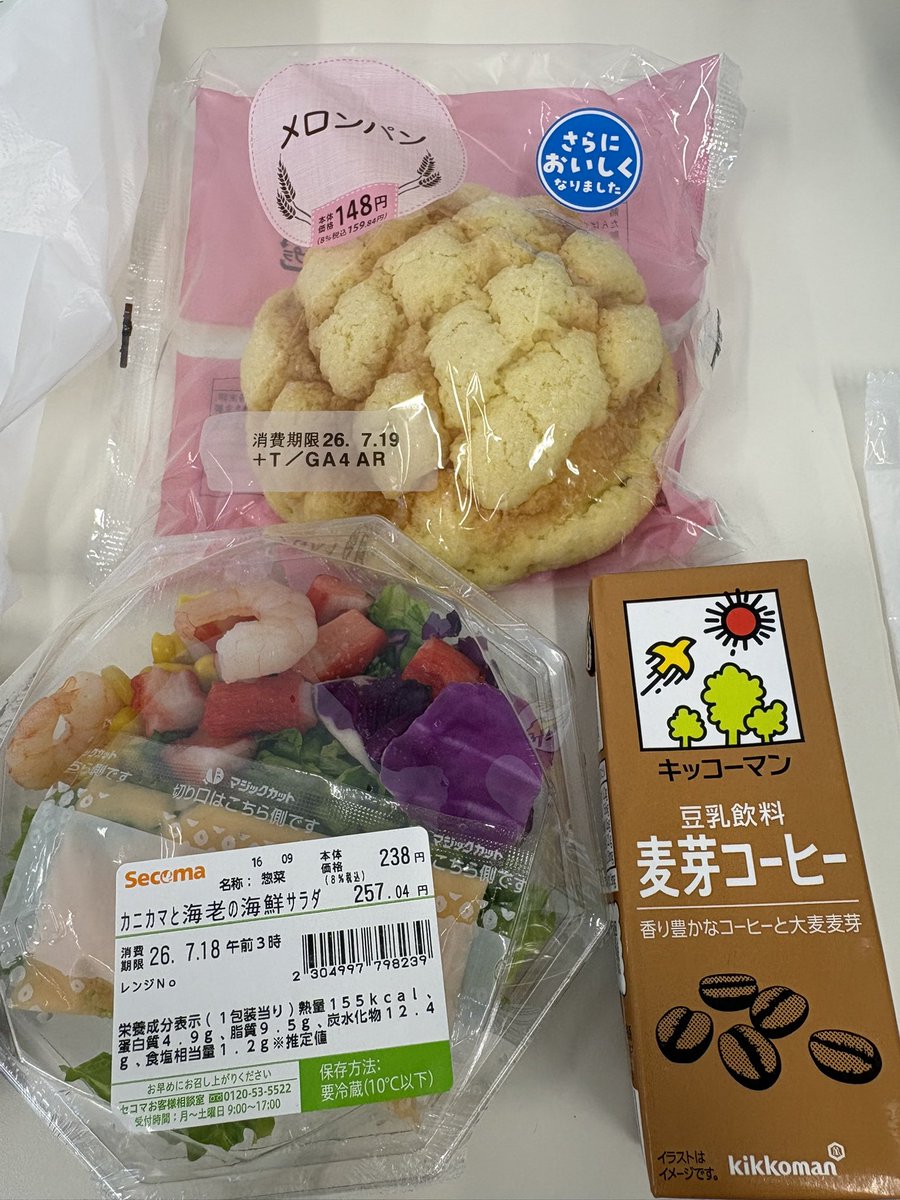 メロンパン定食 本日のランチ。メロンパンを食べる。