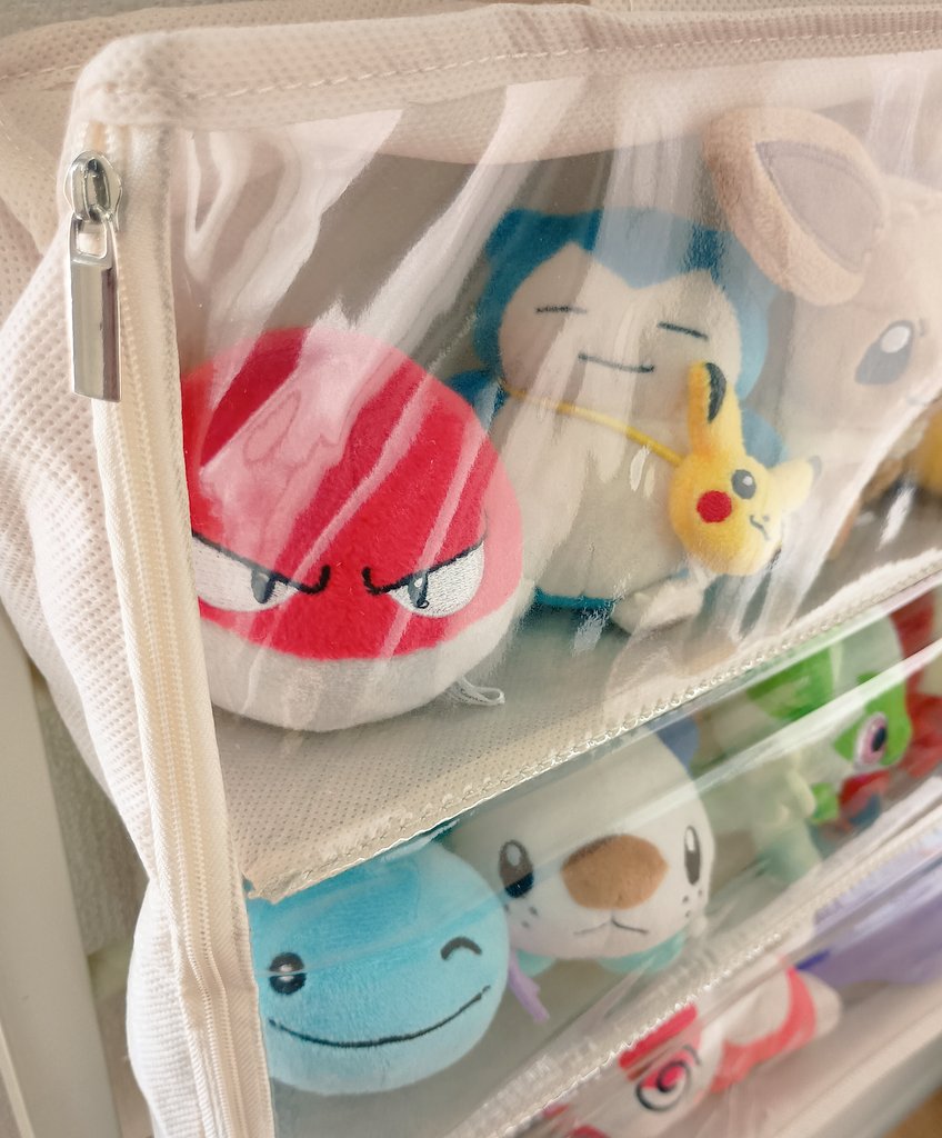 T4kGUcOnil1j0xi's tweet photo. Xで見たダイソーのぬいぐるみ収納ポケットを購入。我が家のポケモン達にピッタリでした😀左右にチャックがあるから微調整しやすくて便利✌ポケモンfitはもう1つサイズが大きい方(ポケット高さ18cm)が良さそう。
#ダイソー #DAISO https://t.co/N9HzeLaBkC