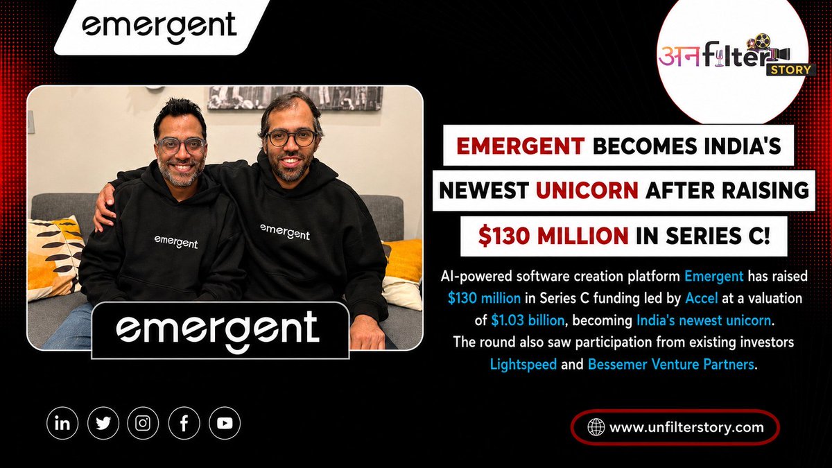 Unfilterstory's tweet photo. You may not need to code to build the next big software product.

AI platform @emergentlabs has raised $130M at a $1.5B valuation, becoming India's newest unicorn. 70% of its users reportedly have no prior coding experience.

#AI #IndianStartups #Unicorn https://t.co/mjnI8MF6SQ