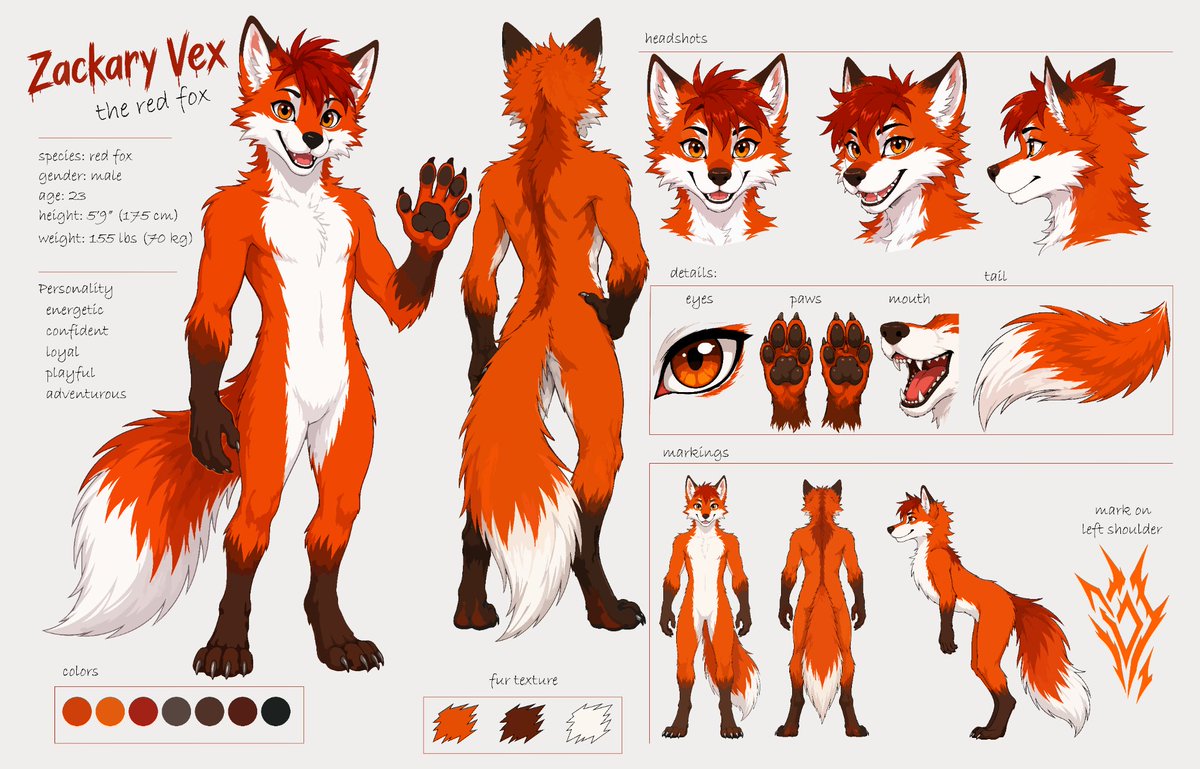 Zackary_Vex's tweet photo. Hello everyone! 🦊 Meet Zackary Vex, my original red fox fursona. This is his official reference sheet. Looking forward to connecting with furry fans and OC lovers. Don't be shy. I’d love to see your fursonas and original characters to
#Furry
#Fandom 
#Fursona
#furryart
#refsheet https://t.co/sDnuV5bQV2