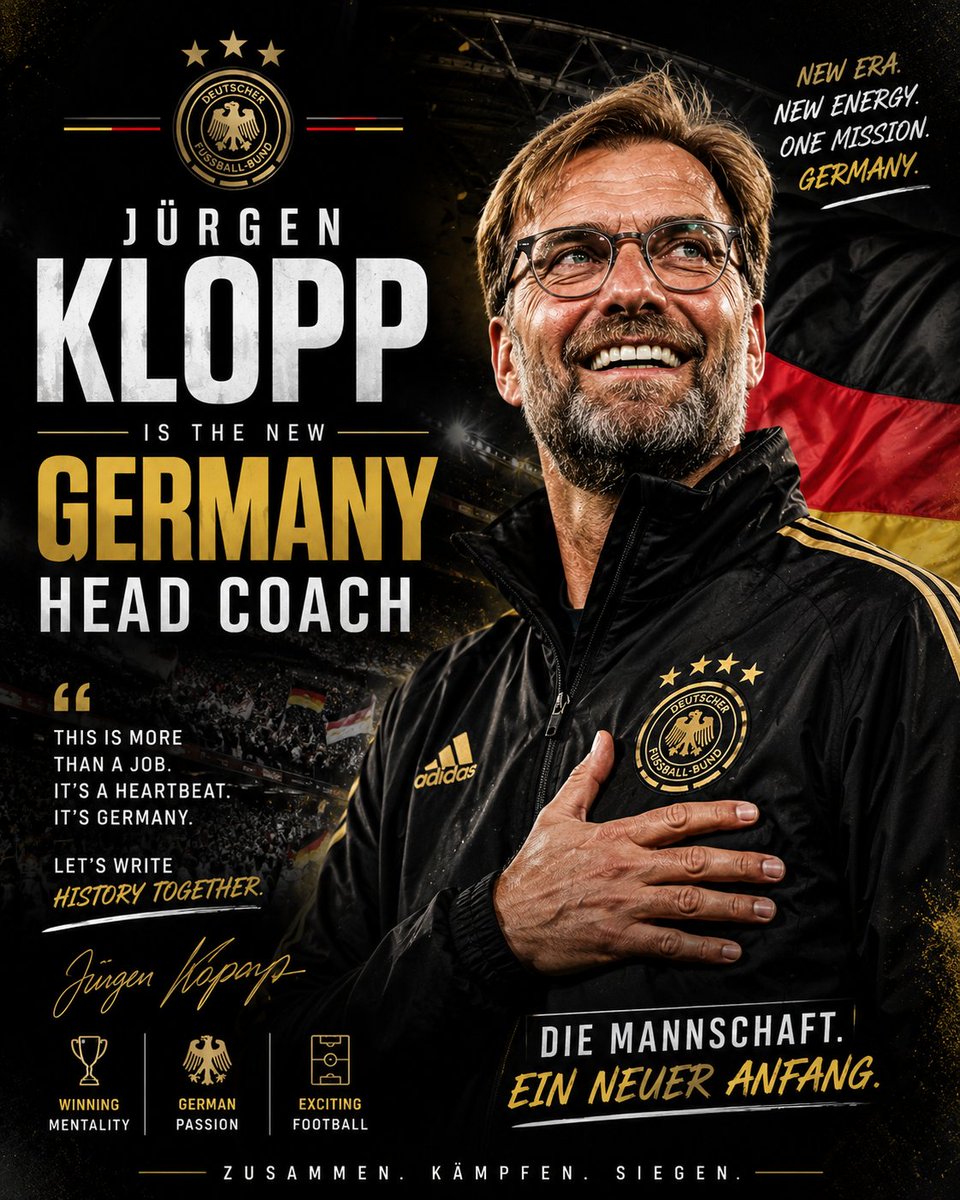 Arsenal4Lover's tweet photo. Jürgen Klopp return to coaching role as new Germany head coach.

Welcome back Jürgen Klopp. https://t.co/wQogo4nzeV