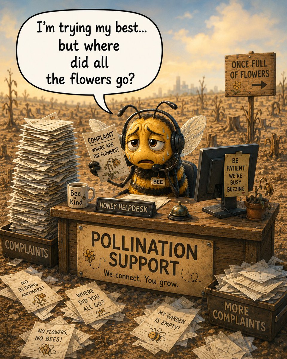 RRamadurga's tweet photo. 🐝 "I'm trying my best... but where did all the flowers go?"

Bees pollinate the plants that feed our world. Without flowers, they can't survive. Without bees, neither can many ecosystems.

🌼Plant flowers. Protect pollinators. Protect our future.

#SaveTheBees #Biodiversity https://t.co/91JyOkurt3
