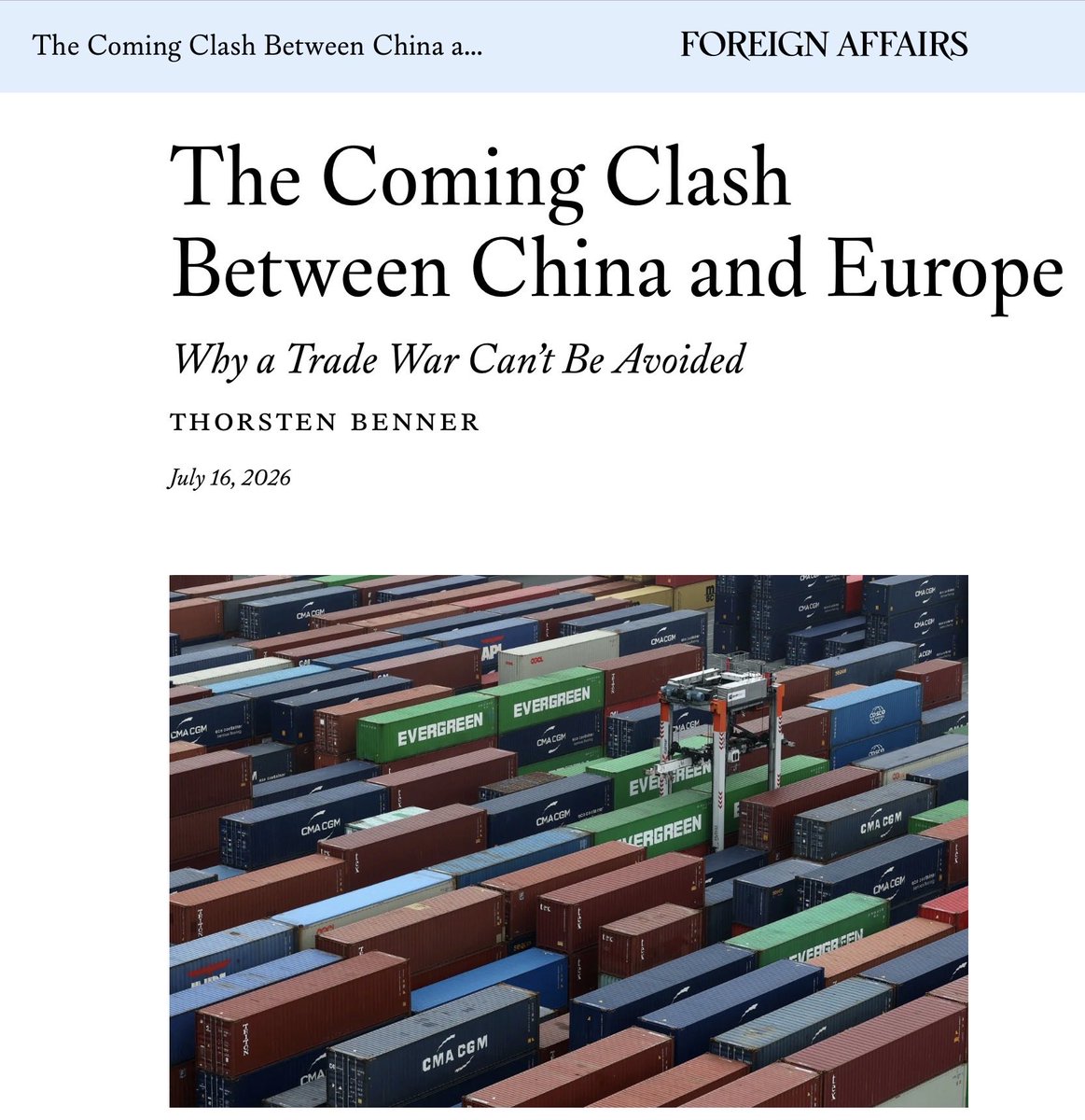 thorstenbenner's tweet photo. The unsustainable status quo between the EU & China.
How the China shock is threatening European core industries & how the EU needs to prepare for a confrontation it did not seek but cannot avoid.
My piece for @ForeignAffairs https://t.co/T52LXneEQH