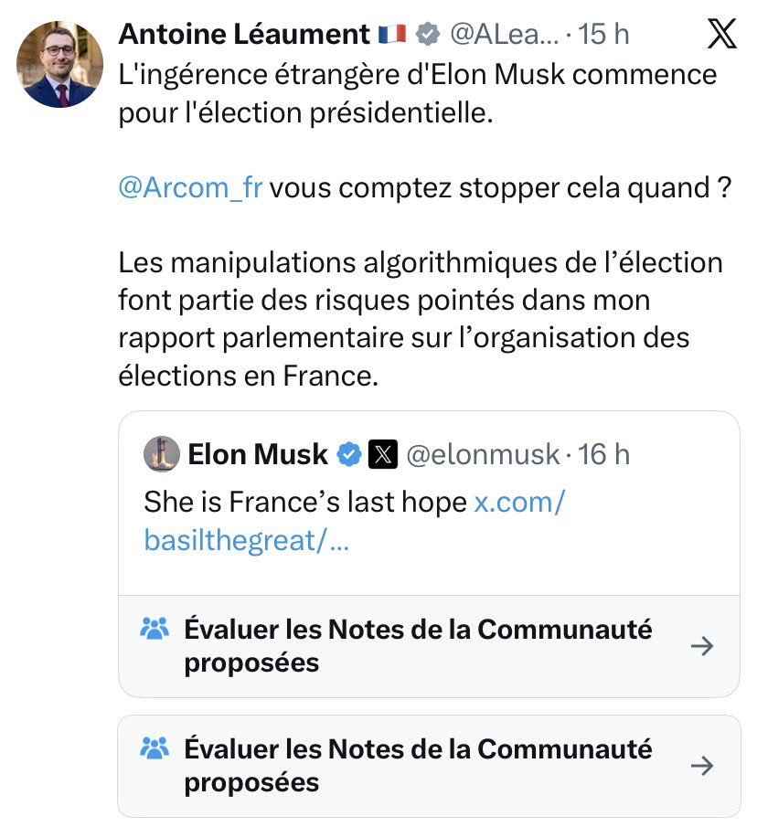 Ad_Vitam44_'s tweet photo. 🖍️♦️Pathétique !! 
Un député LFI qui interpelle l’ARCOM sur X contre Elon Musk, propriétaire de la plateforme, c’est le comble de l’hypocrisie : utiliser la liberté d’expression offerte par X pour tenter de la faire censurer par le régulateur https://t.co/dKvYg8rsUf