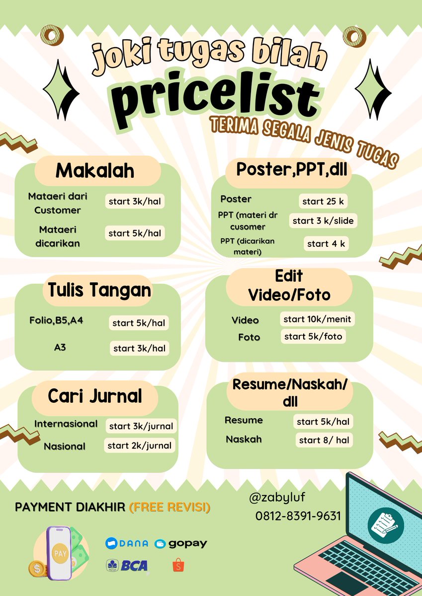 zabyluf's tweet photo. HI KAA AKU OPEN JOKI 24 JAM
FREW REVISI DAN PAYMENT DIAKHIR + HARGA BISA BERUBAH SESUAI KESEPAKATAN 💓💓💓

#JOKI 
#zonauangㅤ https://t.co/A7yEHYbh5f