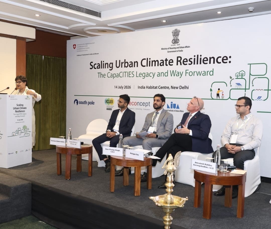 SwissEmbassyIND's tweet photo. A decade of partnership.
At the #CapaCITIES conference, @SwissAmbIND highlighted 🇨🇭🇮🇳collaboration in climate #resilient cities. Our International Cooperation head moderated a session on the programme’s support to city governance through reforms, planning &amp; #climate budgeting. https://t.co/n4k0zo2v9V