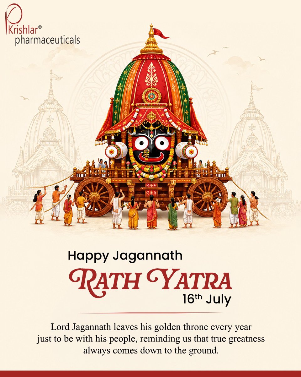 KrishlarP's tweet photo. 🚩 May the divine journey of Lord Jagannath inspire faith, devotion, and new beginnings in every heart. Wishing you and your family a blessed Jagannath Rath Yatra filled with peace, prosperity, and happiness. 🙏✨

#JagannathRathYatra #RathYatra #krishlarpharmaceuticals https://t.co/gxgrboMleL