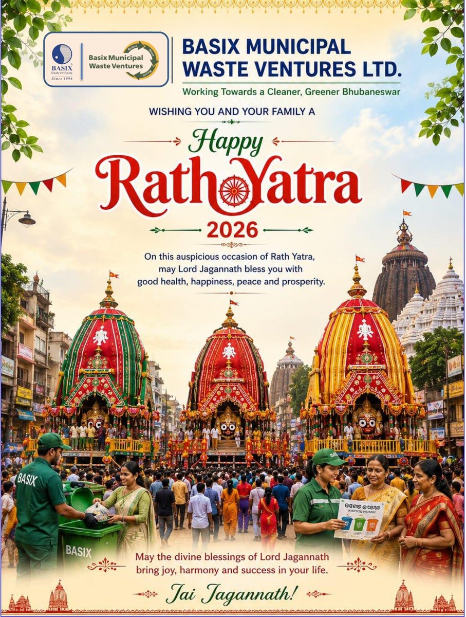 BMWV_BBSR's tweet photo. 🌼 Basix Municipal Waste Venture wishes everyone Happy Rathayatra 🙏🙏🙏. https://t.co/kStkLOwHvq