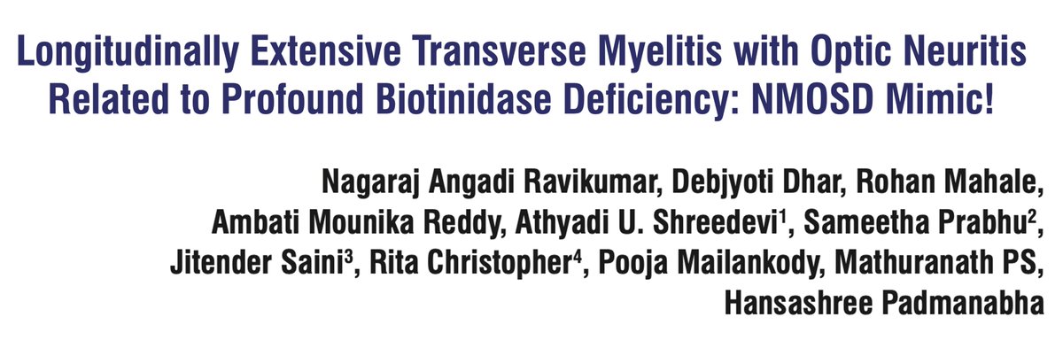 AnnIndAcadNeur's tweet photo. Ravikumar et al: Suspect biotinidase deficiency in a pediatric patient presenting with LETM + optic neuritis, with progressive course, negative AQP4/MOG, high CSF lactate &amp; MRI findings: fornix, mamillary bodies, and dorsal midbrain involvement @neuro_ian
10.4103/aian.aian_697_23 https://t.co/BsDLFFBV92