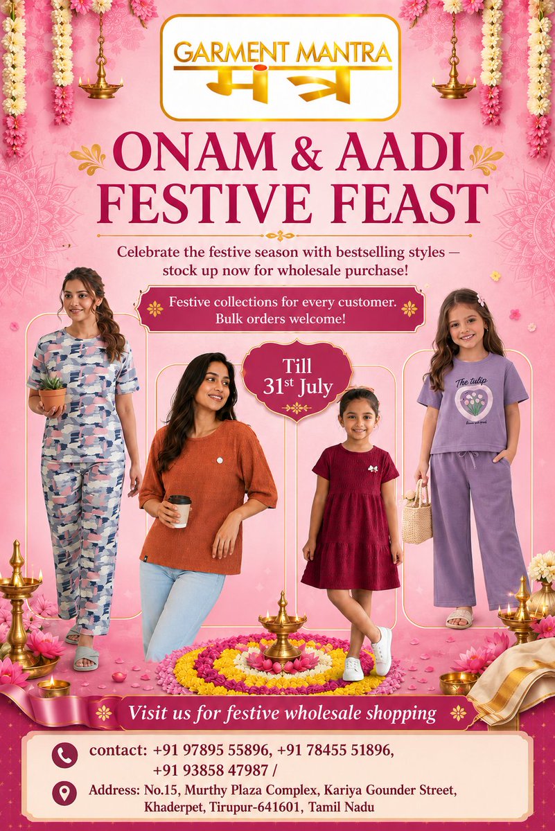 GarmentMantra's tweet photo. 🌿 Celebrate Onam &amp; Aadi in Comfort and Style with Garment Mantra! ✨
Discover premium nightwear designed to make every festive moment more stylish. 
#GarmentMantra #OnamAndAadi #OnamFestival #AadiFestival #FestiveFashion #LadiesWear #Nightwear #Loungewear #KidsWear https://t.co/jFRWGLh2Y9