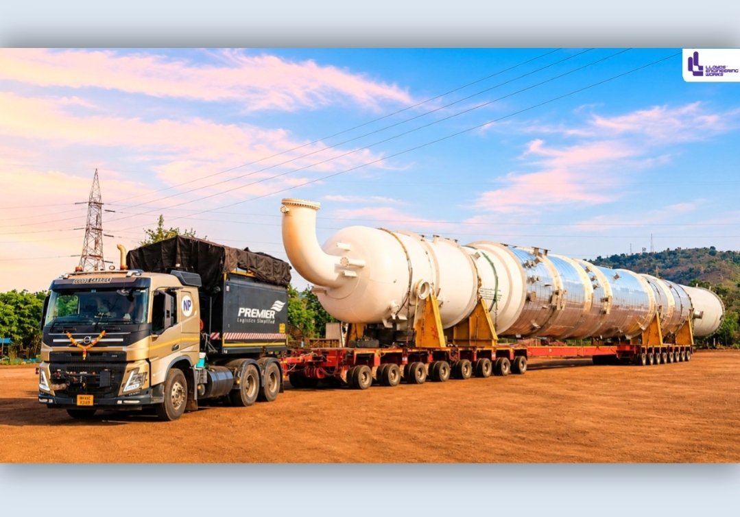vikashjaingda's tweet photo. Worthy News:Lloyds Engineering Works Limited has successfully dispatched a 103.92 MT Quench Water Tower spanning close to 48 meters, marking another significant milestone in our journey of executing complex industrial equipment for large-scale process plants.#lloydsengg https://t.co/CkXlMwhqgw