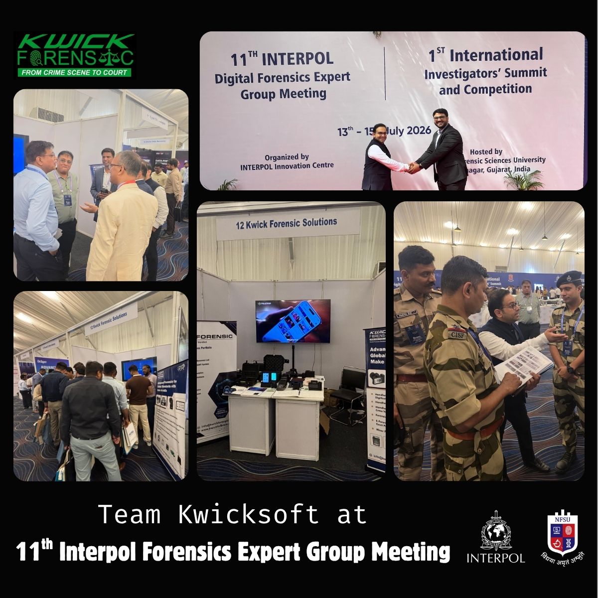 KwickForensics's tweet photo. Kwick Forensic's outing at the 11th INTERPOL DFEG &amp; the 1st International Investigators' Summit and Competition was a success! 
Grateful for the opportunity &amp; eager to contribute to advancing forensic investigation systems in India.
 #INTERPOLDFEG2026 #DFEG2026 #NFSU #Forensics https://t.co/EtAlBgWFrs
