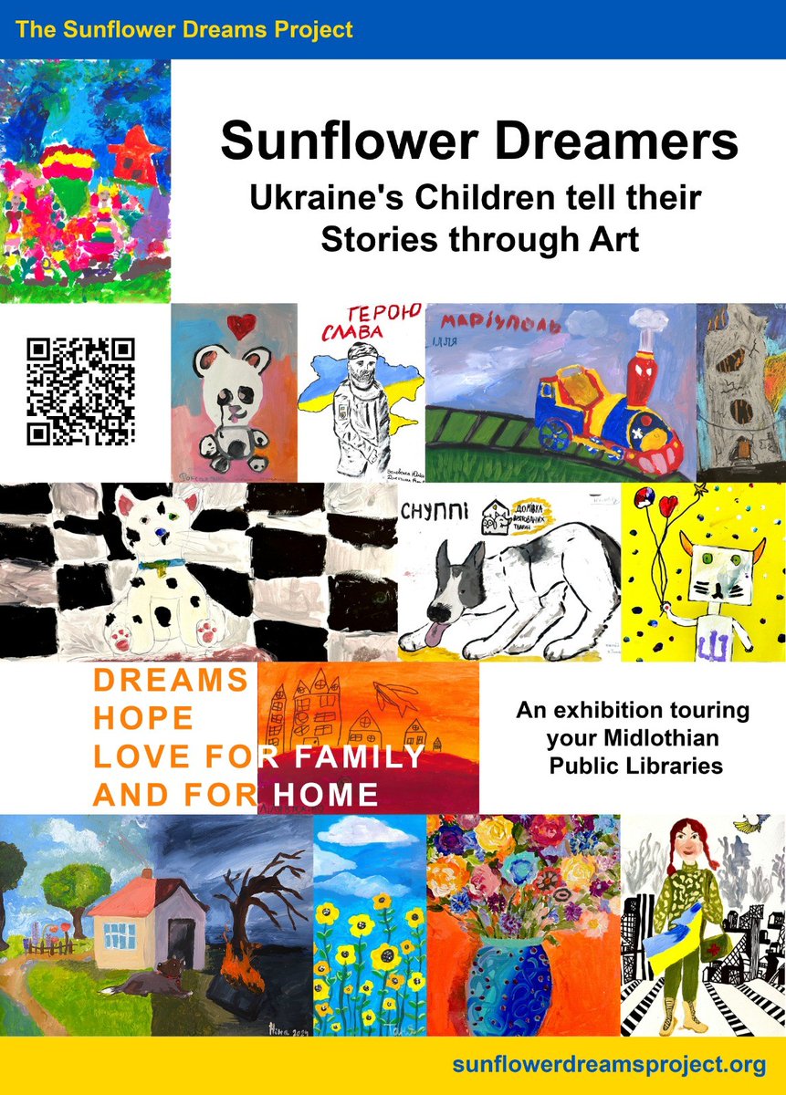 MidLibraries's tweet photo. Danderhall Library is the last library to host the Sunflower Dreams Project 🌻 it is an international exhibition showcasing artwork by Ukrainian children 💛💙

Pop into the library to see the inspiring work: https://t.co/kUTB7tHlF7

#Midlothian https://t.co/jBlMxU8U1T