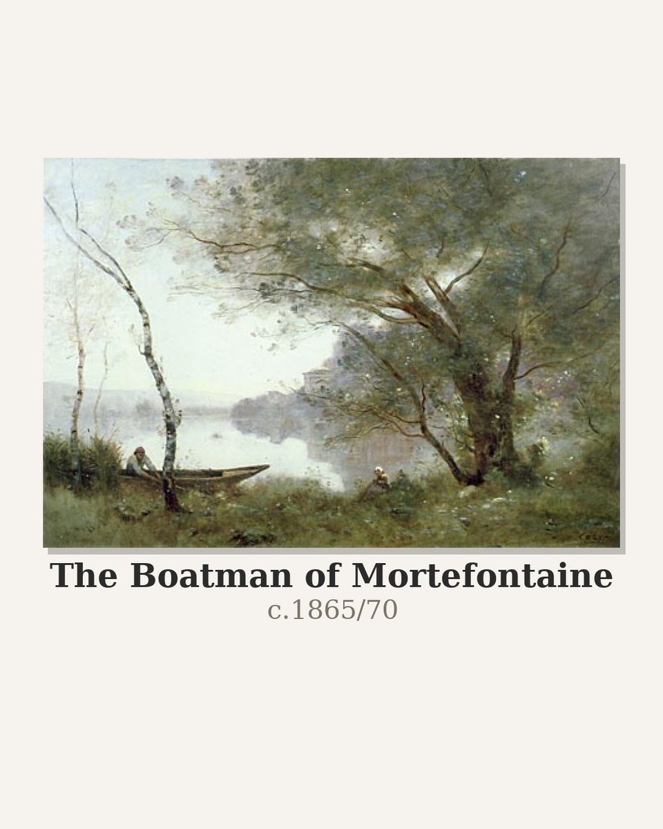 TOPofARTcom's tweet photo. Jean-Baptiste-Camille Corot, born this day in 1796, painted light as though it were something you could breathe. His silvered trees and hushed rivers bridged the classical past and the Impressionists who revered him. #Corot #Landscape https://t.co/clItapvkyG