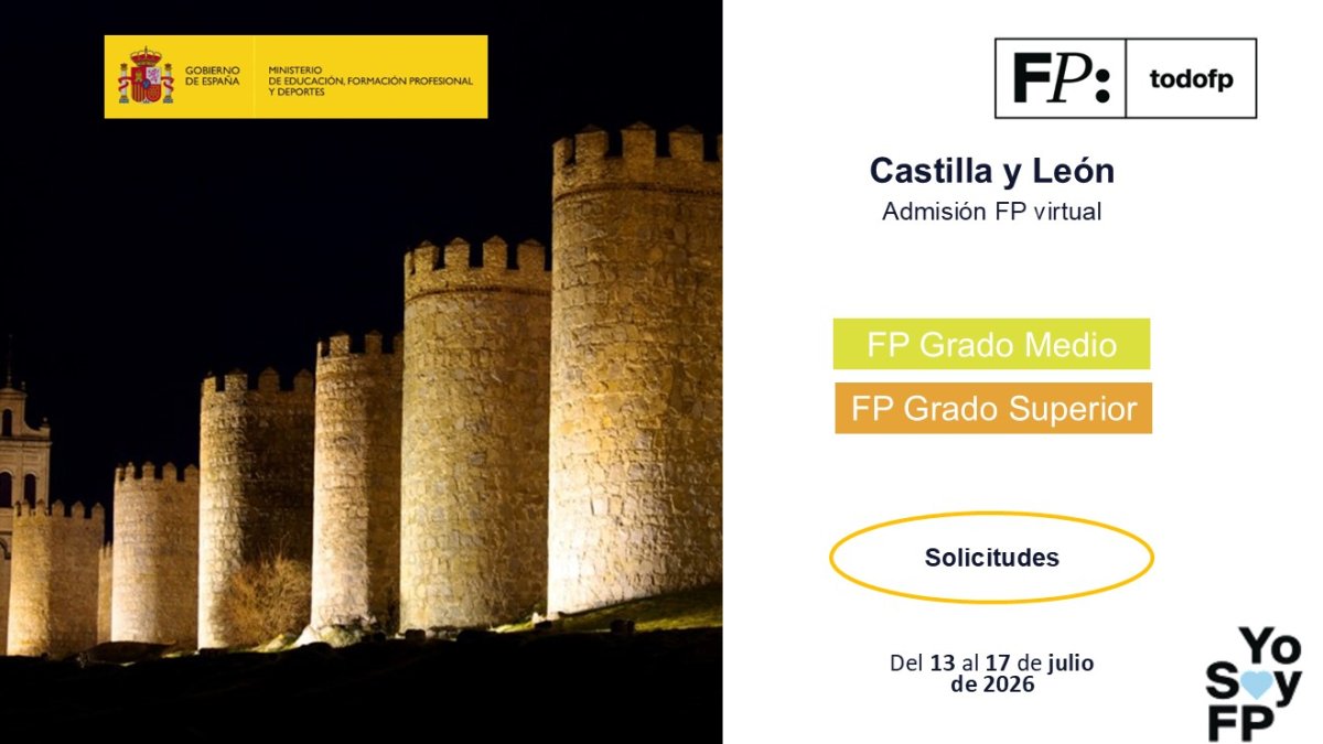 todofp's tweet photo. 📢 #FPCyL. Admisión FP Virtual. Grado Medio y Superior. #TodoFP #YoSoyFP
🔴 Inscripciones: Del 13 al 17 de julio de 2026
🔎 https://t.co/Jt4D452Eif https://t.co/HP7U8bda44