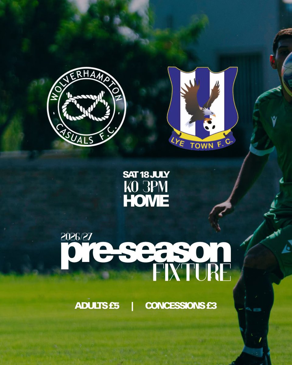 WolvesCassies's tweet photo. NEXT UP CASSIES AT HOME

MFL Premier Division side Lye Town visit Brinsford Stadium this Saturday.

Kick off 3 pm
Bar open all afternoon

Adults £5, Concessions £3

Why not come and see the club build on recent performances as the team get ready for the first league fixture https://t.co/mBISoaEKVy