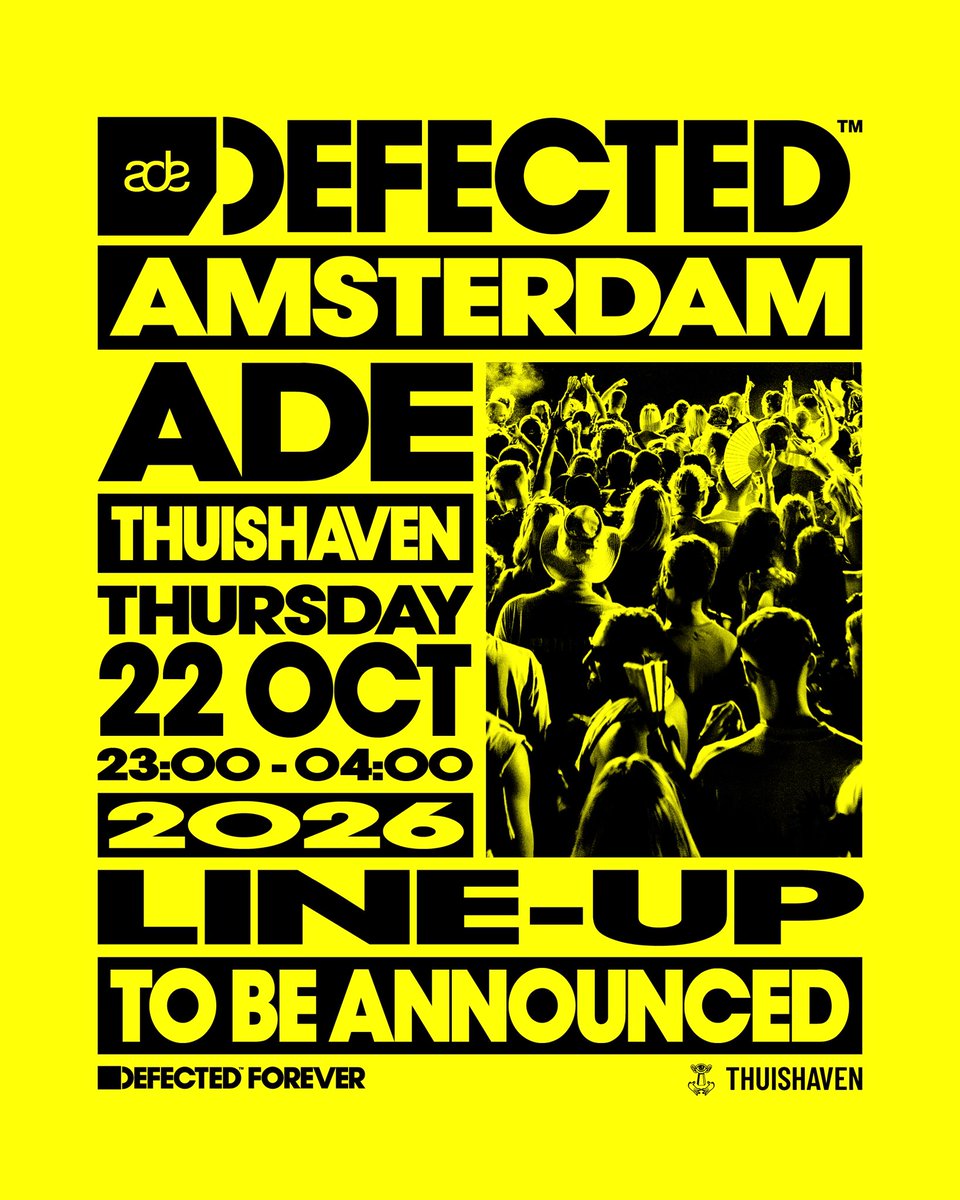 DefectedRecords's tweet photo. Midway through summer can only mean one thing… ADE is on the horizon. 🇳🇱

On Thursday 22nd October, Defected returns to the incredible Thuishaven for a night of proper House music.

🎟️ https://t.co/nYtMCBGLm9 https://t.co/i9wZNTxX7l