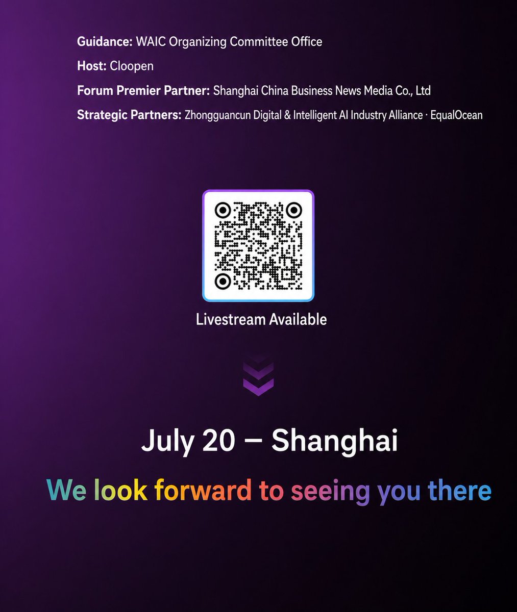 Cloopen_'s tweet photo. Cloopen at #WAIC2026 – full agenda is live. 📅

From OPC agents and exclusive report to next-gen Agent Matrix launche and retail/fintech deep-dives – this is where enterprise AI gets real.

📅 July 20 | 9:30–12:00 | Shanghai

#EnterpriseAI #AIAgent #Cloopen https://t.co/OR1zNcCYdE