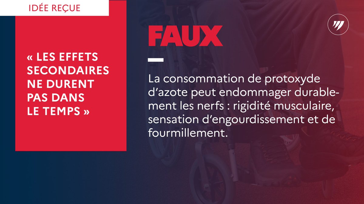 PoliceNationale's tweet photo. ⚠️ Les effets secondaires ne durent pas dans le temps ? la consommation de protoxyde d’azote peut endommager durablement les nerfs : rigidité musculaire, sensation d’engourdissement…

❌ Le protoxyde d’azote peut mettre votre vie et celle des autres en danger. 👇 On démonte une idée reçue sur son usage.