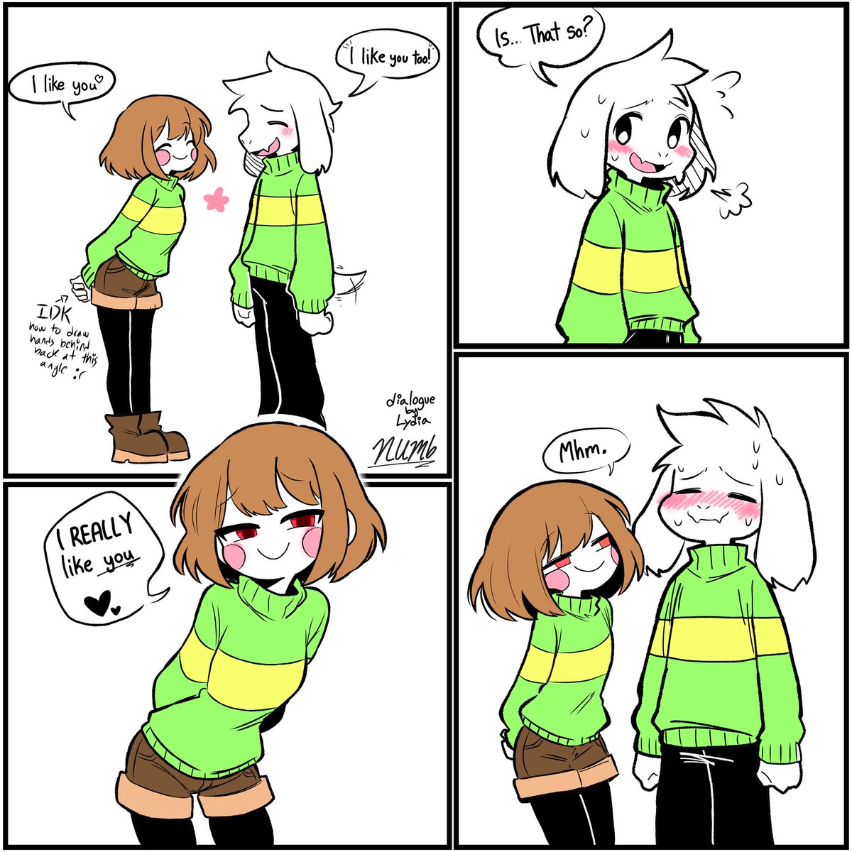 thenumbnin's tweet photo. Something new and completely different from what I usually do. A 4 panel comic.

I know alot if not all of my followers are mainly CSM fans. But one of the many things I like is Undertale.
Thx to my friend Lydia who had the idea and gave me the dialogue

#undertale #fanart https://t.co/KiDoU0Ap2d