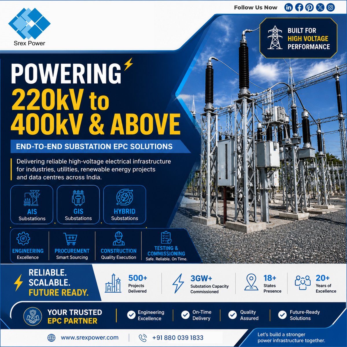 srexpowerindia's tweet photo. ⚡ Powering 220kV to 400kV & Above with reliable AIS, GIS & Hybrid Substation EPC Solutions. Engineering excellence, quality execution, and future-ready power infrastructure. #SrexPower #Substation #ElectricalEPC #HighVoltage #PowerInfrastructure https://t.co/6YbxI5ZQlA