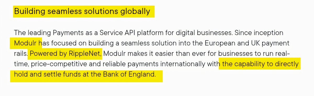 ChartNerdTA's tweet photo. 🇬🇧 Ripple —> EMI licence ✅️
🇬🇧 Ripple —> FCA ✅️
🇬🇧 Ripple —> Bank of England ✅️

Modulr, powered by RipplePayments, hold direct settlement accounts at the Bank of England; allowing to process &amp; settle payments in central bank money without traditional bank middlemen: $XRP. https://t.co/vuZNJD9B77