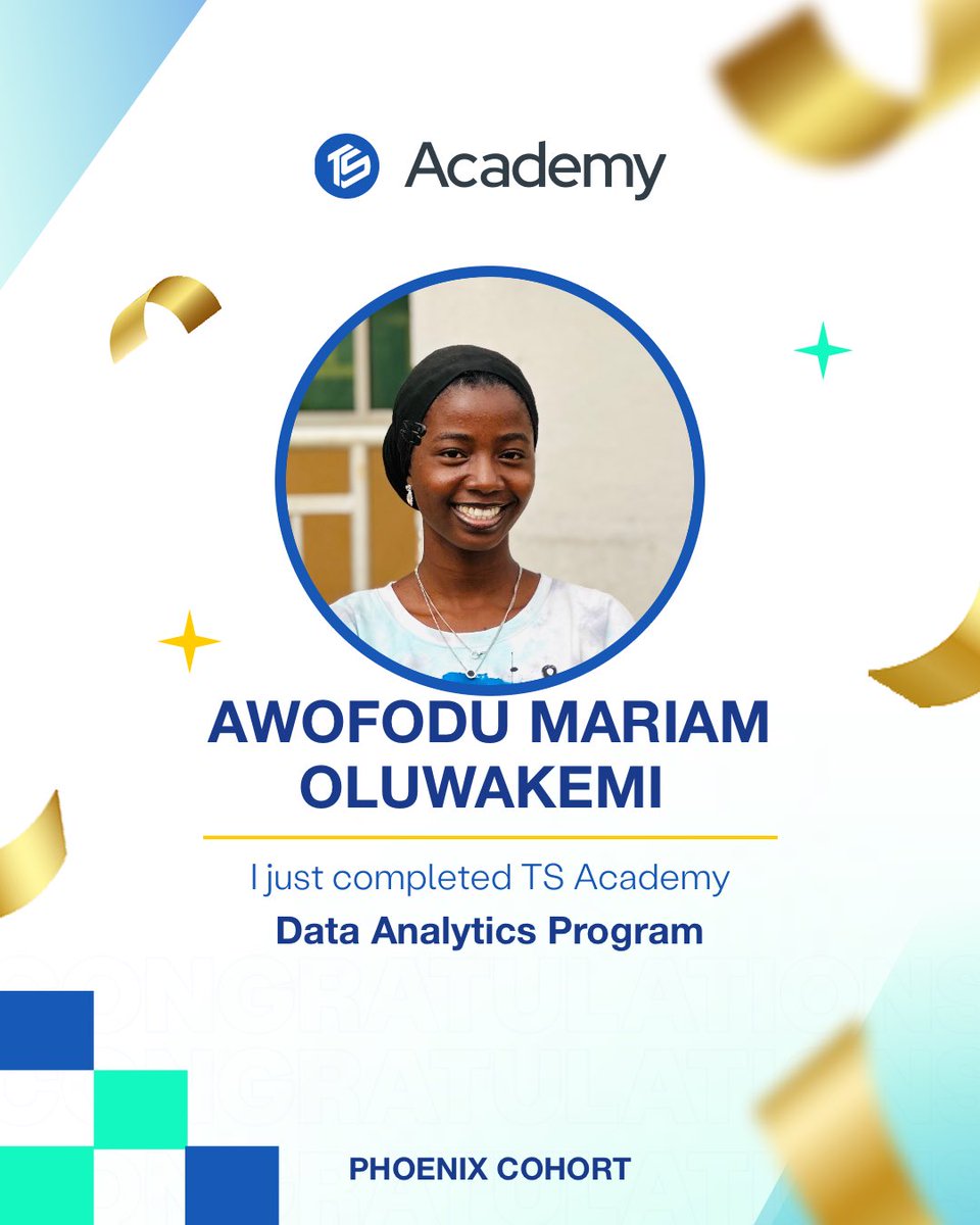 Khemhie_18's tweet photo. A little late to the party, but still worth celebrating. 🥹🎉
I got my Data Analytics Certificate a few days ago and have been so occupied that I never got around to posting it.

Officially a Certified Data Analyst. 📊✨
@TechSphereAcad #gratefultoGod https://t.co/bxT84Rje1T