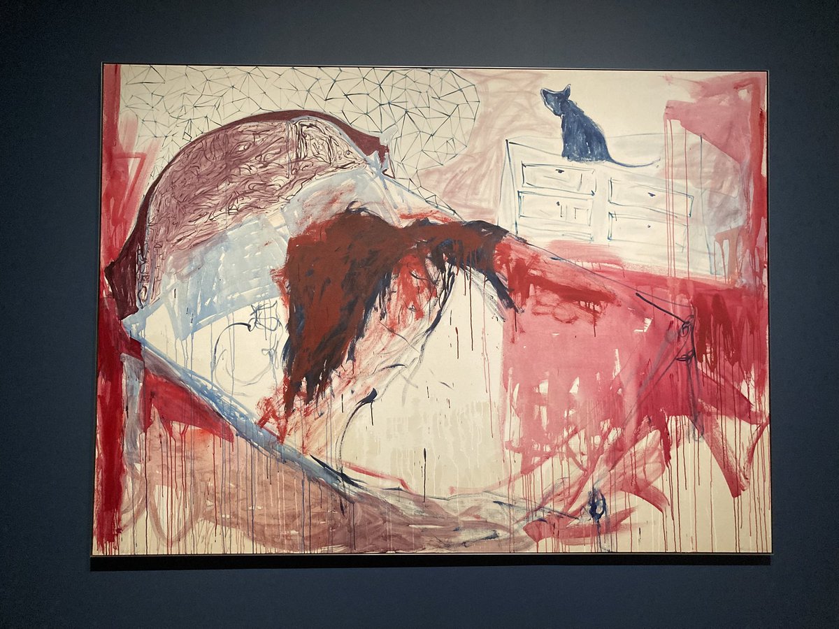 LearNonsense's tweet photo. Rushed around Tate Modern this week &amp;, to my surprise, found myself enjoying the Tracey Emin show more than Frida Kahlo.

The latter has little Kahlo in it. It’s a tribute act. Whereas Emin — gobby, magnetic, pain on parade—is completely present. Bleeding all over the canvas. https://t.co/6Z9kacmmdw