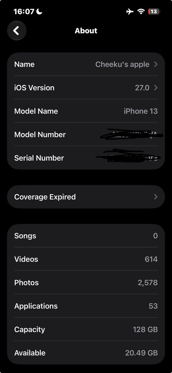 iblameujjwal's tweet photo. iphone 13 on ios 27 public beta
More than 8hrs of battery life 100%(changed 8 months ago)
Can't believe this is amazing https://t.co/byfVa4xCfx