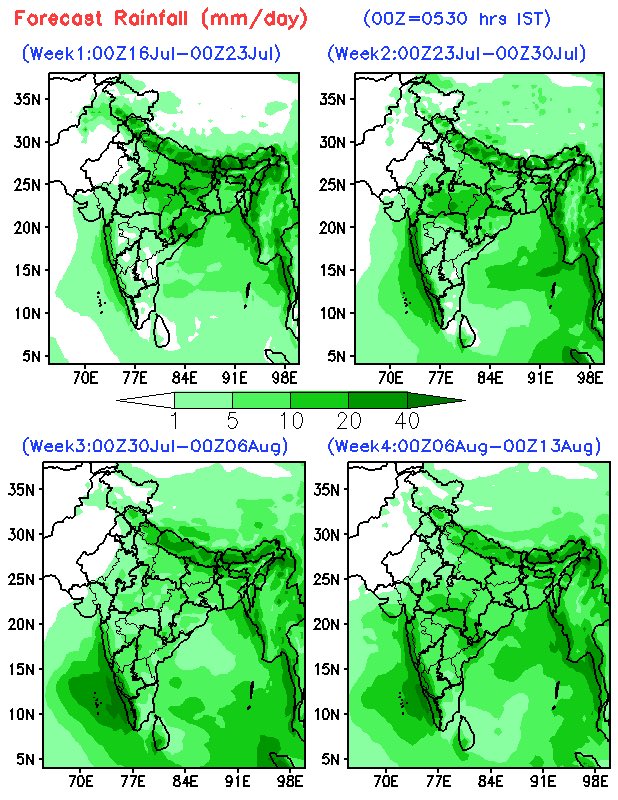 ravikeerthi22's tweet photo. IMD Rainfall Anomaly & Rainfall for next 4 weeks 🌧️☔️
#KarnatakaRains 

IMD expecting August mania like we saw in 2019/21 😁

Week 1 : Below normal 

Week 2 : Above  normal in parts of Coast to Below normal in Interiors

Week 3 : Above normal in South Coast / Ghats while Below normal in North Coast / Ghats.

Week 4 : Above normal for whole state.