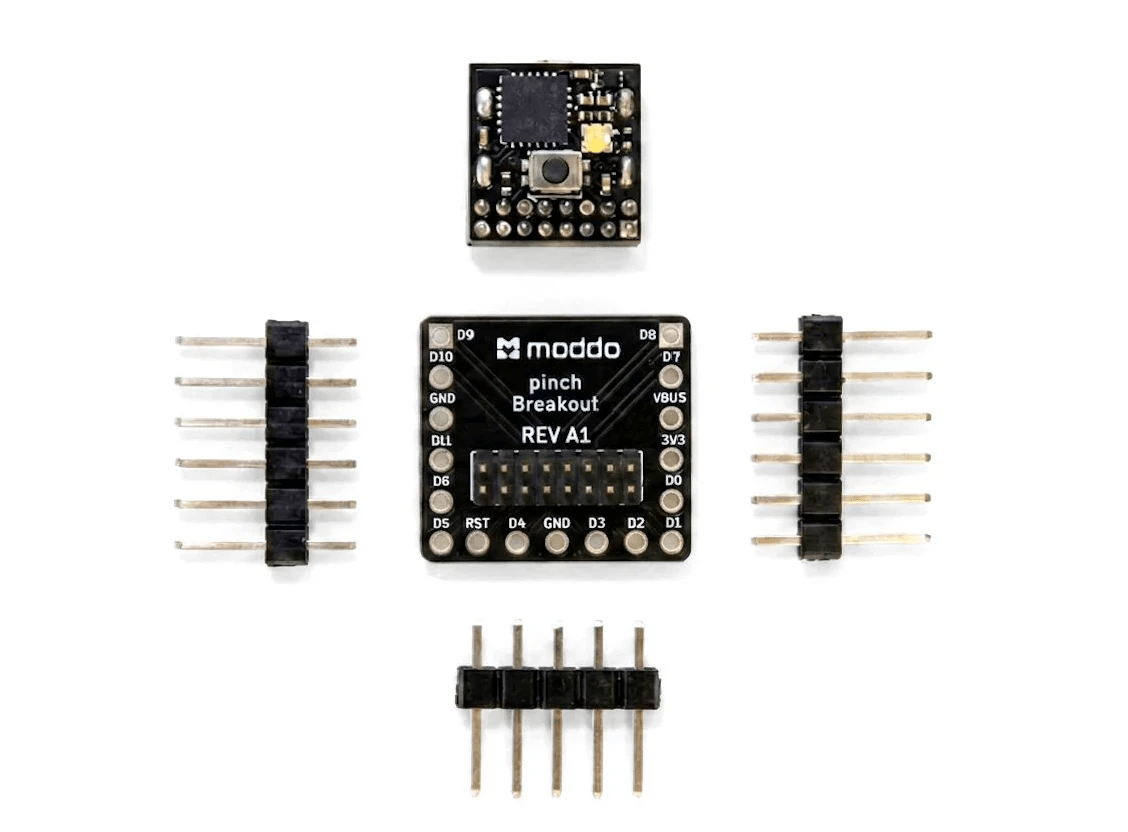 dfrobotcn's tweet photo. The tiny-board arms race has a new champ: Moddo's Pinch packs a 48 MHz Cortex-M0+, native USB-C, an RGB LED, and 12 GPIOs into 10.9 × 10.5 mm — claimed to be the world's smallest 32-bit Arduino-compatible board. $15.90 for the kit, shipping September.

The catch: 1.27 mm pitch headers. At what point does a board get too small to actually solder?

Via @cnxsoft: https://t.co/i5d7jzm1OU

#Arduino