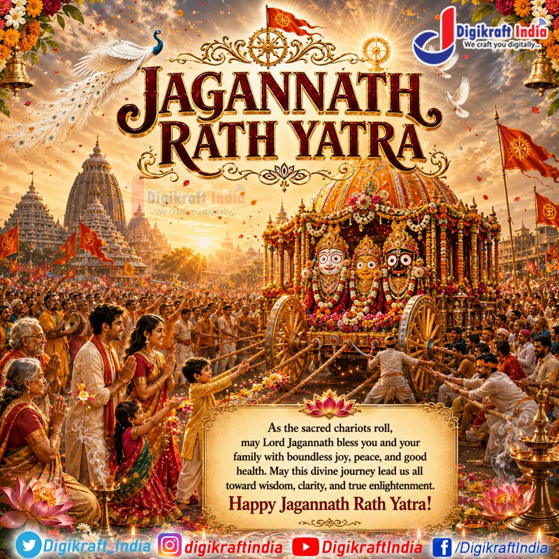 digikraftindia's tweet photo. || जगन्नाथ रथयात्रा ||
|| Jagannath Rath Yatra ||
#DigikraftIndia #DigitalMedia #GoDigital #DigitalBranding #JagannathRathYatra #RathYatra2026 #JaiJagannath #FestivalOfChariots #PuriRathYatra #Mahaprabhu #LordJagannath #SpiritualJourney #FaithAndDevotion #OdishaTourism https://t.co/n1B7j2BGI4