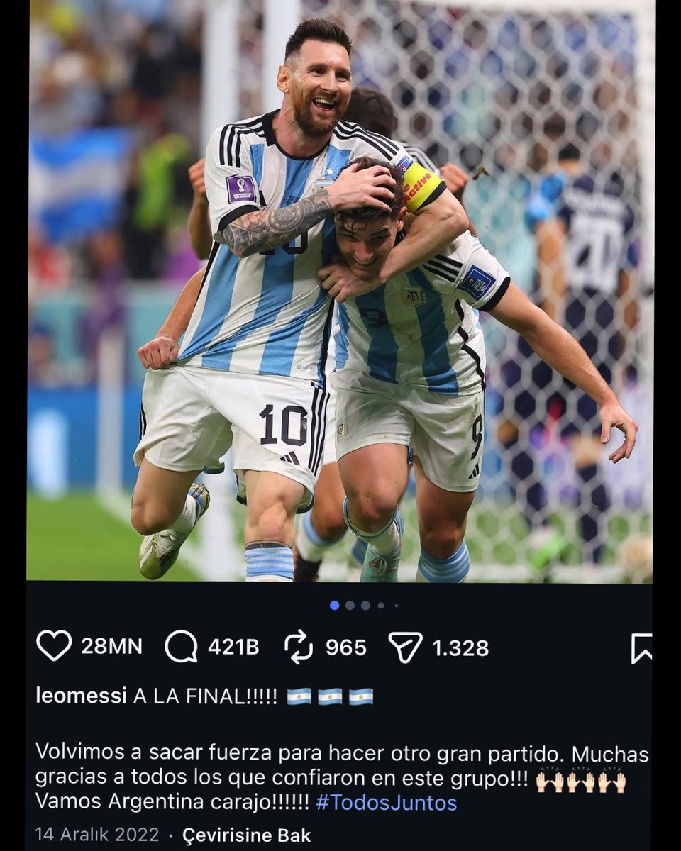 bpthaber's tweet photo. Lionel Messi, Dünya Kupası finali paylaşımında 2022’de finale yükselirken kullandığı metnin aynısını kullandı. https://t.co/Ef922GUCBX