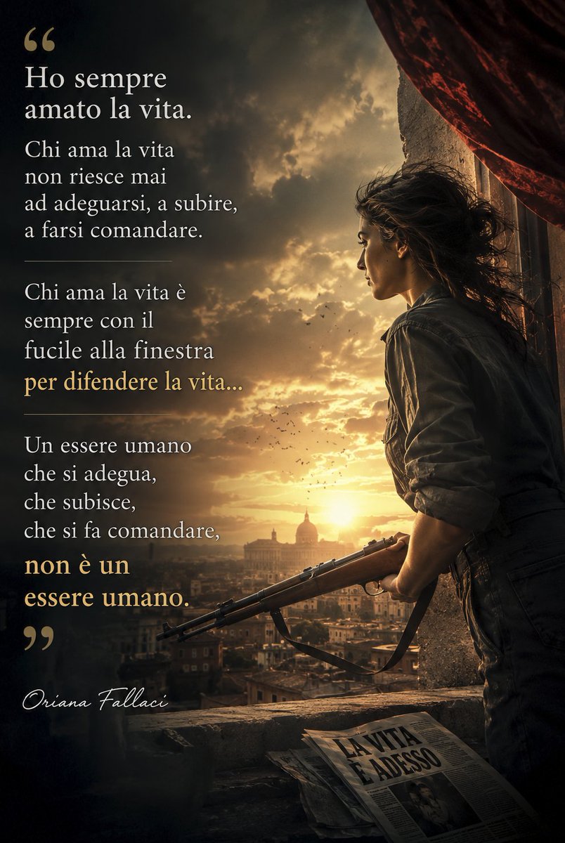 SympaEtBon's tweet photo. Ti insegnerò che vivere non è una passeggiata distratta, né un diritto da pretendere lamentandosi o da consumare: è un dovere sacro, tragico, faticoso. Un dovere che si assolve solo distruggendo la falsità che ti circonda. 

Smeralda Nunnari

#orianafallaci #smeraldanunnari https://t.co/ieqaXurJdF