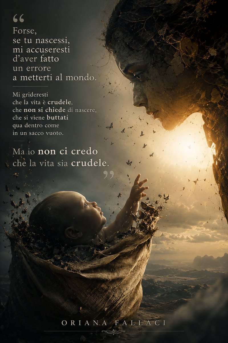 SympaEtBon's tweet photo. Ti insegnerò che vivere non è una passeggiata distratta, né un diritto da pretendere lamentandosi o da consumare: è un dovere sacro, tragico, faticoso. Un dovere che si assolve solo distruggendo la falsità che ti circonda. 

Smeralda Nunnari

#orianafallaci #smeraldanunnari https://t.co/ieqaXurJdF