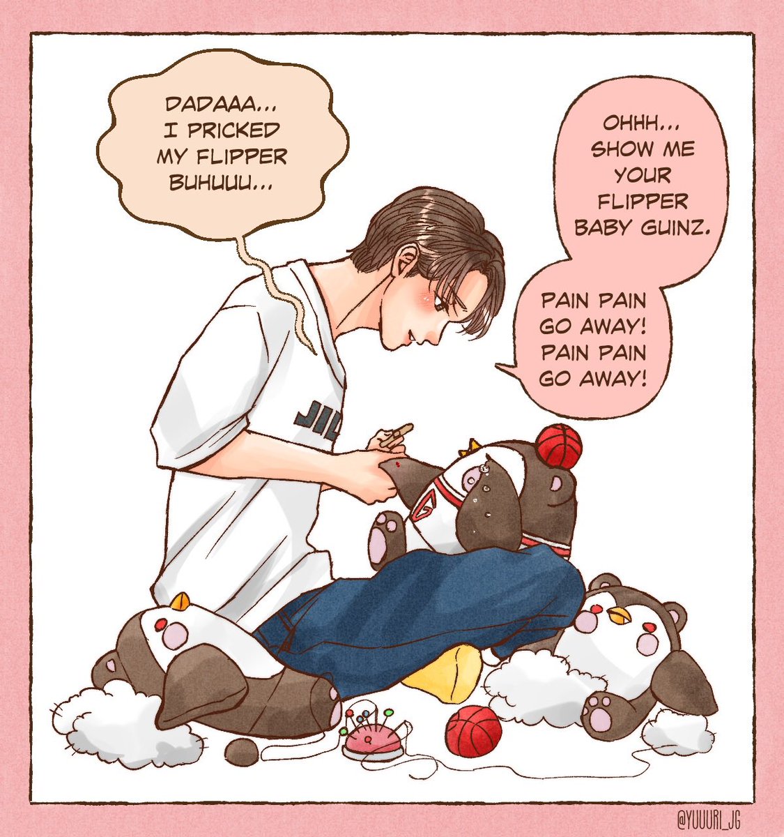 yuuuri_JG's tweet photo. 🐧: Was this a good idea to handcraft the Guinzly dolls?
🐻: *pricked all his fingers*
🐥: *pricked his right flipper although he is right-handed*

#JossGawin #GUINZLY #จอสกวิน https://t.co/dYGzr62TzQ