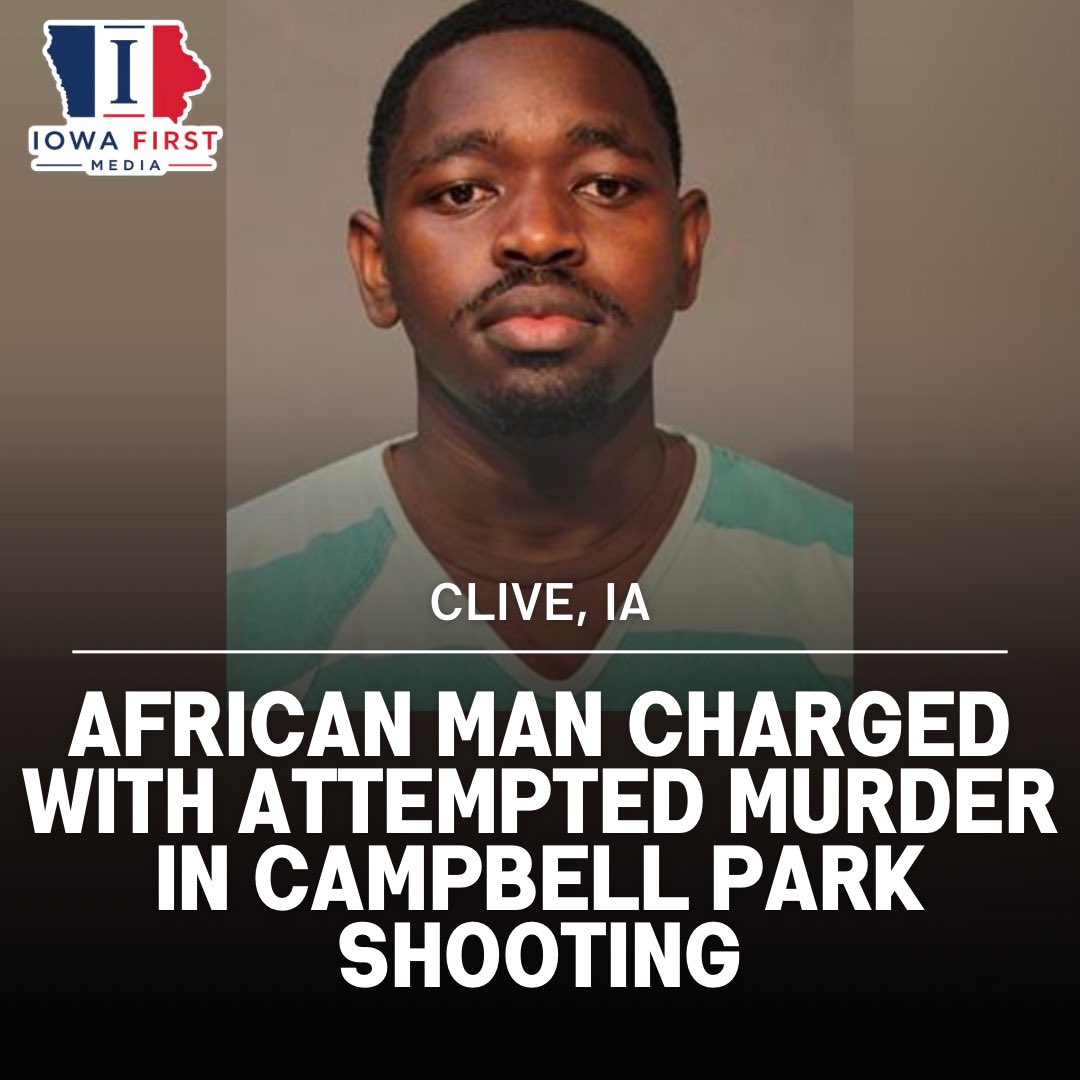 IowaFirstMedia's tweet photo. A 21-year-old African man has been charged with attempted murder following a late-night shooting at a popular Clive Park that left two teenagers injured. Abdalla Hasan, of Des Moines, was arrested Tuesday and faces a Class B felony charge in connection with the June 4 incident at Campbell Park on Woodlands Parkway. A large group of Black adults and youths had gathered for a party promoted on social media when an altercation broke out. Investigators say Hasan pulled out a handgun and fired multiple shots into a vehicle, striking the occupants.

The victims, 18-year-old Jaivon Jefferson of Des Moines, and a 17-year-old girl, were both hit by gunfire. Jefferson suffered wounds to his hands and abdomen and required an extended hospital stay, while the girl was shot in the leg. Both have since been treated and released. Police Chief Mark Rehberg credited witnesses who came forward with key information during a lengthy investigation, noting that detectives continue pursuing additional leads and may file more charges. Hasan was booked into the Clive jail before being transferred to Polk County Jail pending arraignment.

#iowafirstmedia #iowa #clive #fyp #trending