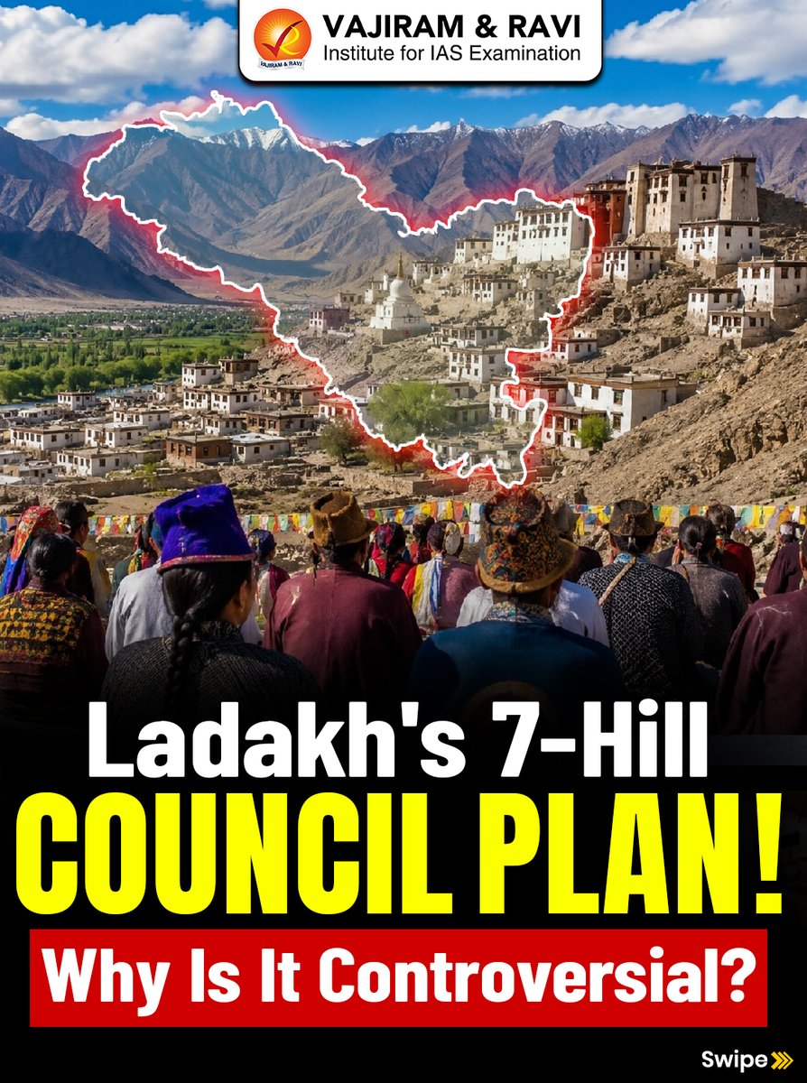 VajiramRavi's tweet photo. Ladakh's 7-Hill Council Plan! Why Is It Controversial?
The proposal to establish Autonomous Hill Development Councils (AHDCs) in all seven districts of Ladakh has sparked a major political debate.
#Ladakh #Article371 #SixthSchedule https://t.co/k0wCTn9IpY