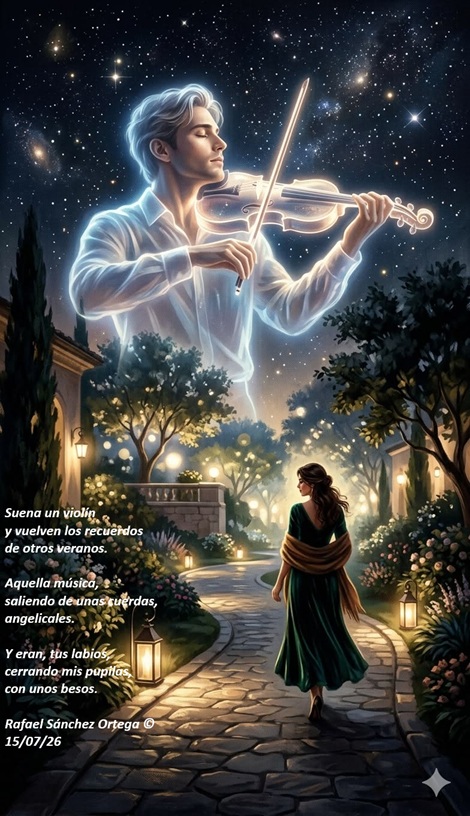 foncho05's tweet photo. Suena un violín
y vuelven los recuerdos
de otros veranos.

Aquella música,
saliendo de unas cuerdas,
angelicales.

Y eran, tus labios,
cerrando mis pupilas,
con unos besos.

Rafael Sánchez Ortega ©
15/07/26 https://t.co/NchSRaK163