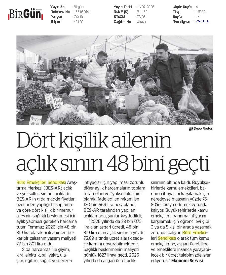 BES_Gnl_Mrk's tweet photo. Basında BES-AR👇🏼

🗞️Birgün: Dört Kişilik Ailenin Açlık Sınırı 48 Bini Geçti
🗞️Evrensel : BES-AR: Temmuz Ayında Yoksulluk Sınırı 120 Bin TL'yi Aştı
🗞️Gazete Bursa : Açlık Sınırı 50 Bin Liraya Dayandı 
🗞️Korkusuz : Dört Kişilik Bir Memur Ailesinin Açlık Sınırı 48, Yoksulluk Sınırı 120 Bin

#BES #BESAR #AçlıkSınırı #YoksullukSınırı #Enflasyon #TÜİK #maaş #memur