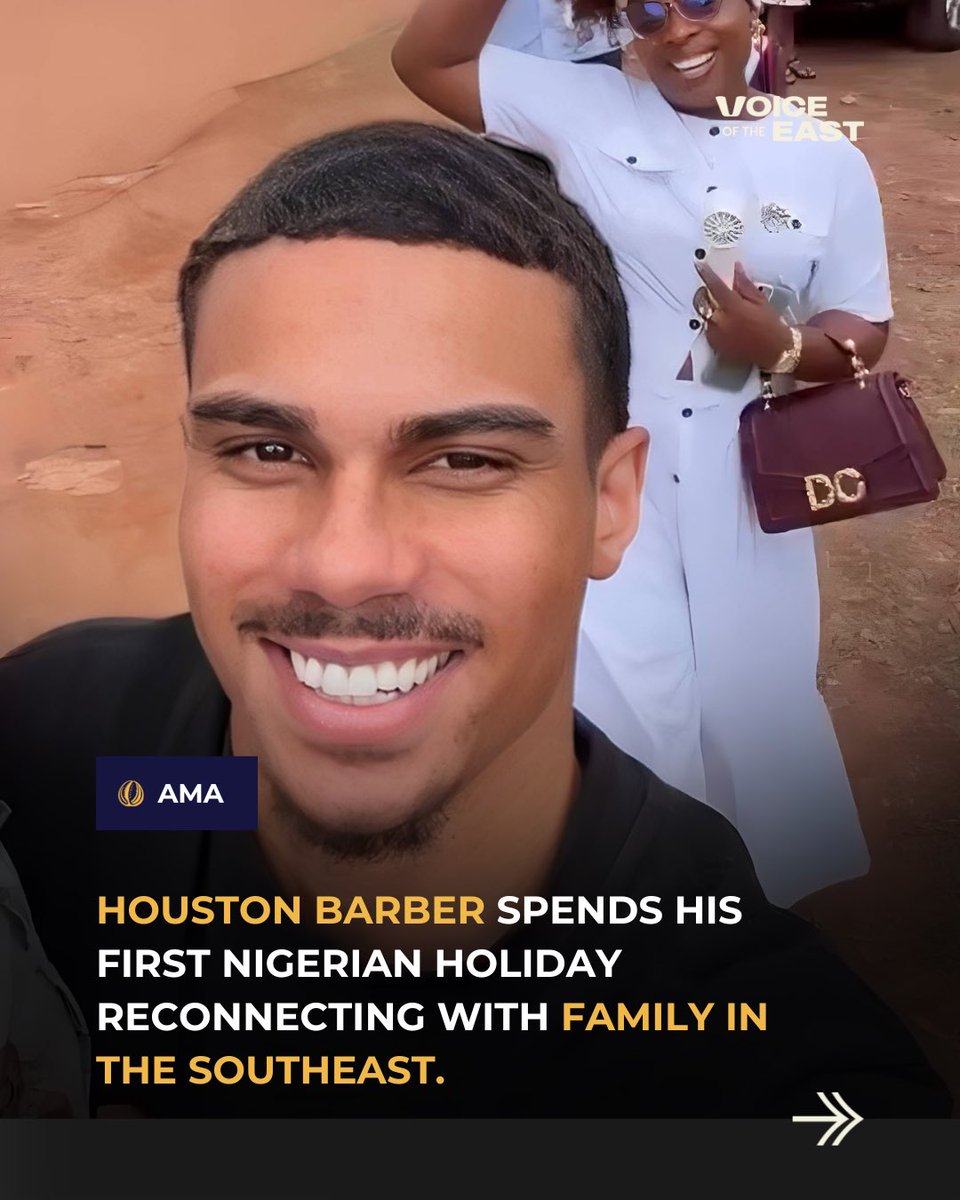 VoiceOfTheEast's tweet photo. Houston-based barber Eric is making the most of his first visit to Nigeria, spending quality time with family while exploring cities like Enugu and Ebonyi.

From family gatherings to church, his trip is a reminder that there’s nothing quite like coming home to the Southeast.

@erikisu (instagram)
