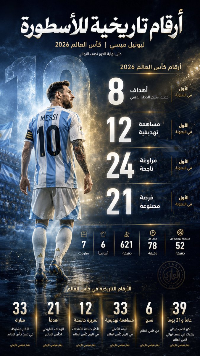 el3azy22's tweet photo. أرقام تاريخية للأسطورة 🐐🇦🇷

في سن الـ39 ما زال ليونيل ميسي يكتب التاريخ بأقدامه
متصدر الأهداف، والمساهمات التهديفية، والمراوغات الناجحة والفرص المصنوعة في كأس العالم 2026✨ https://t.co/GHKHaJLE1G
