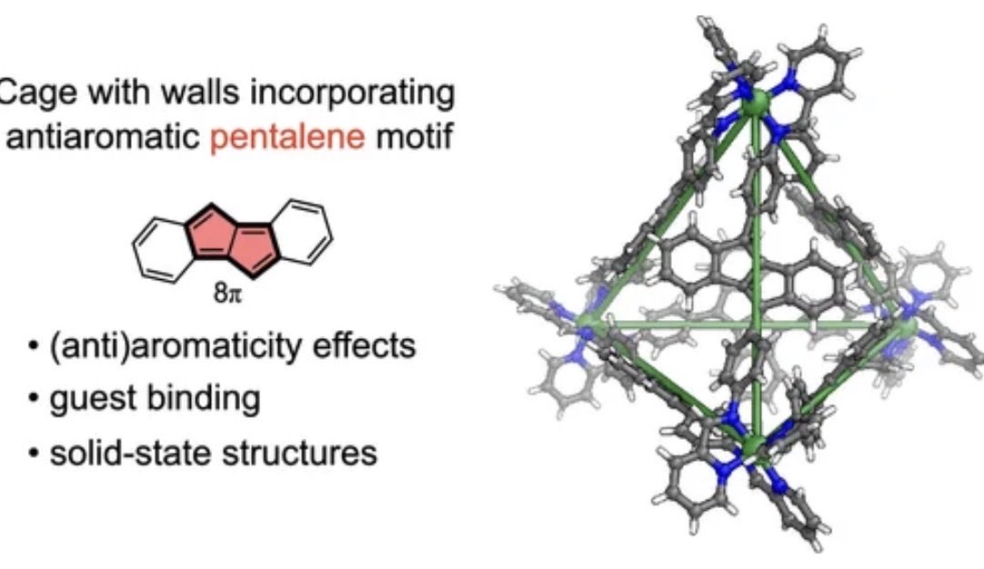 StawskiWojtek's tweet photo. Something for cage lovers! A new two-author, corresp. paper with @Besserchemistry at @JACS_Au! Here we show the formation of a coordination cage with walls featuring the antiaromatic motif of pentalene. Big thx to my boss for support, freedom and trust 😍 https://t.co/VXz37yN0Yj https://t.co/sp2ulQhAaV