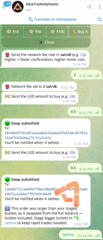 Alka_Trade's tweet photo. It's only in Alpha Test version, but everything has already been proven.

Look at what we've done:

-> Up to 6 consecutive trades without waiting for UTXO confirmation
-> Intelligent UTXO optimization in the backend using an AI agent in /ammo mode
-> One-touch trading on the terminal
-> Multiswap across multiple wallets

No flowery words, just action. That's @Alka_Trade