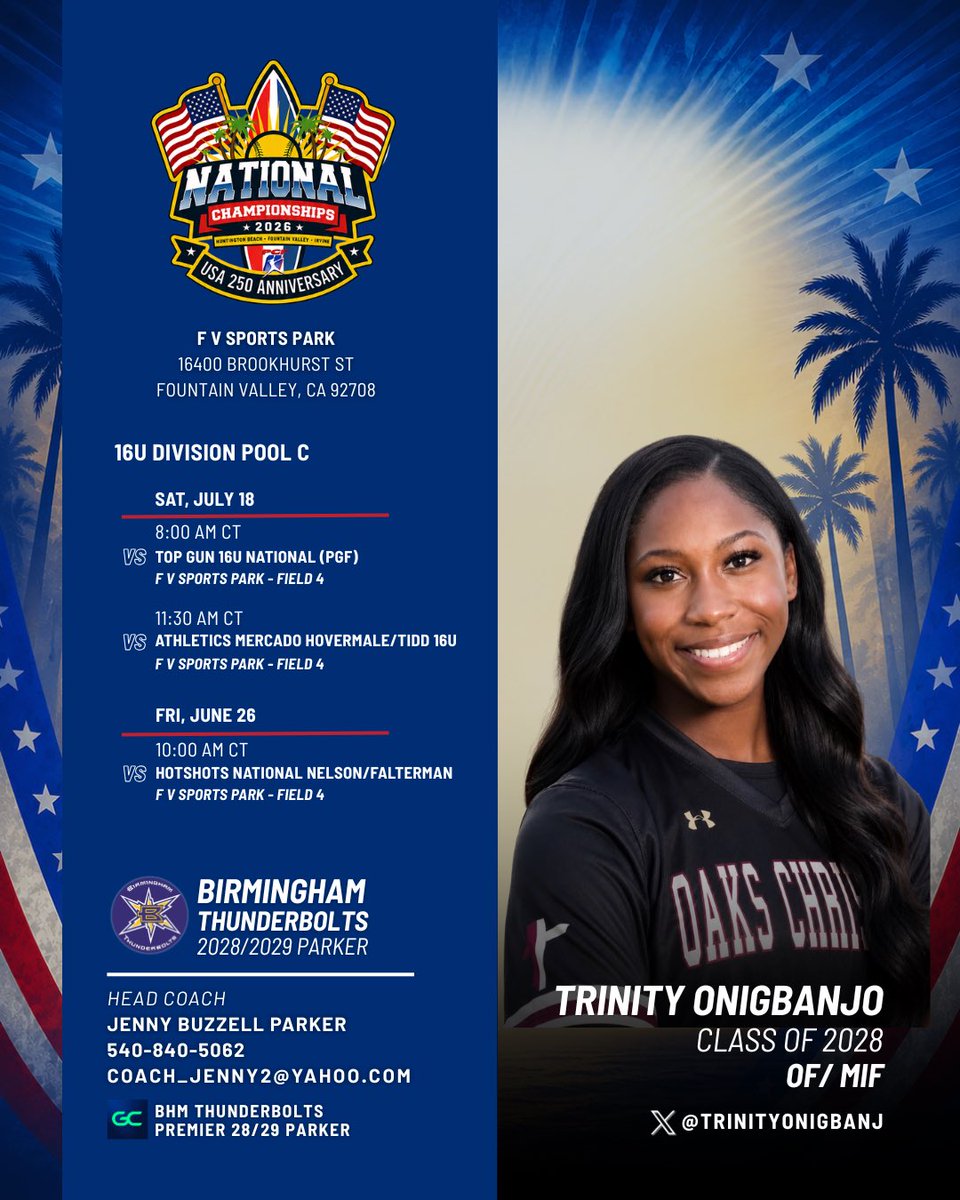 TrinityOnigbanj's tweet photo. Looking forward to competing with BMH Thunderbolts Premier Parker!
Coaches, my schedule is below. I'd love the opportunity to compete in front of you—hope to see you at the fields!
2028 | Lefty OF | #25
@PGFnetwork @ExtraInningSB @SoftbalAmerica @LineDsoftball @Bolts2028 @coach_jenny2 @los_stuff @THEWOWSB @gatorjack72 @bruceboltus @MizunoFPitchNA 
#PGF #PGFNationals #SoftballRecruiting #ClassOf2028