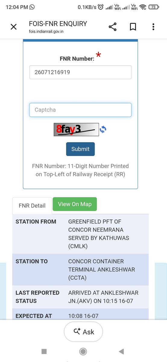 sonusharmakaush's tweet photo. @RailMinIndia Wrong Information update on FOIS.FNR 26071216919. Train at BAJWA https://t.co/VrtcHxb6Fw